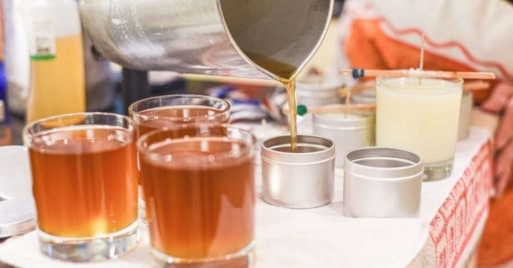 pouring wax for candles